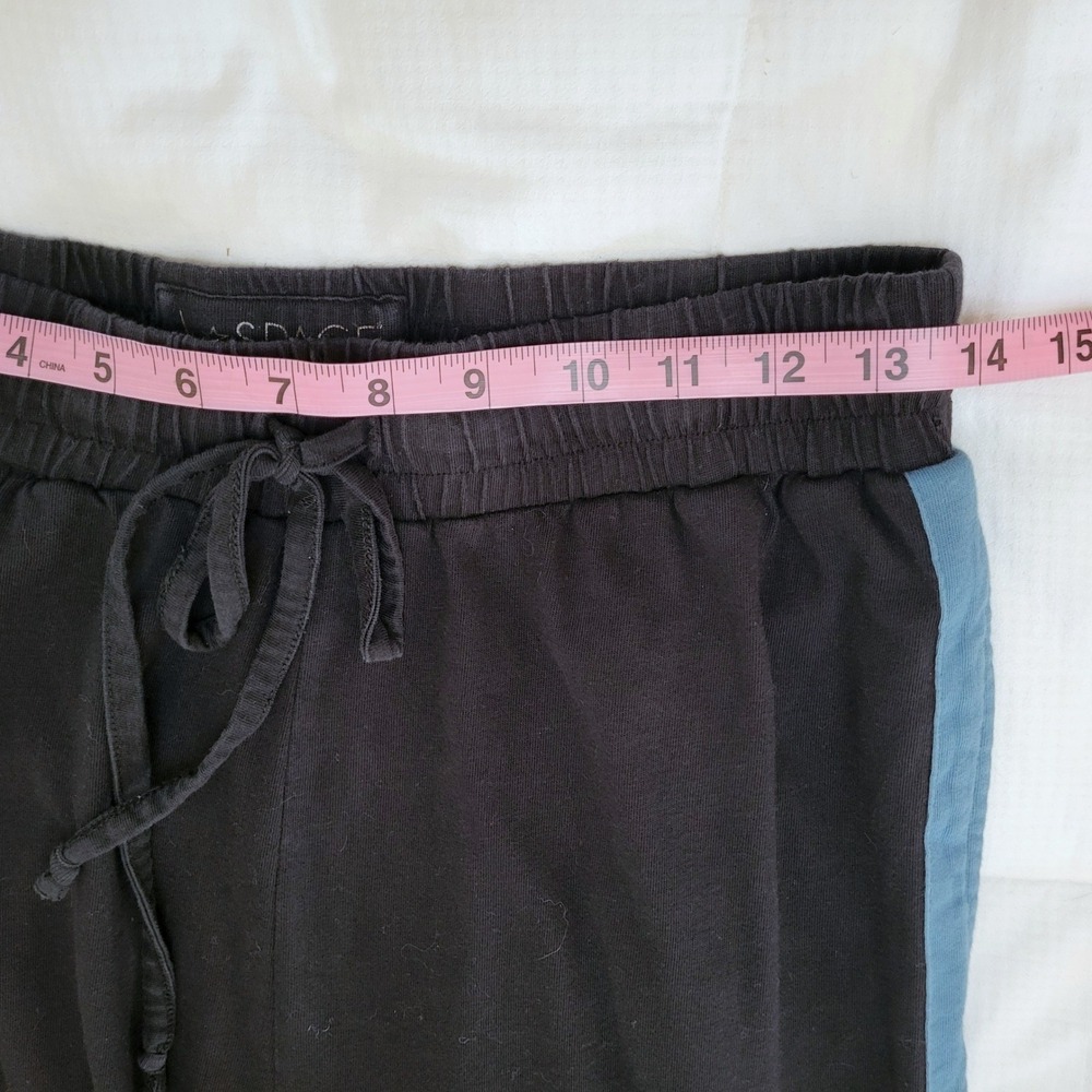 L*Space Black Wide Leg Blue Stripe Joggers Lounge Yoga Baggy Workout Pants M - Picture 8 of 9